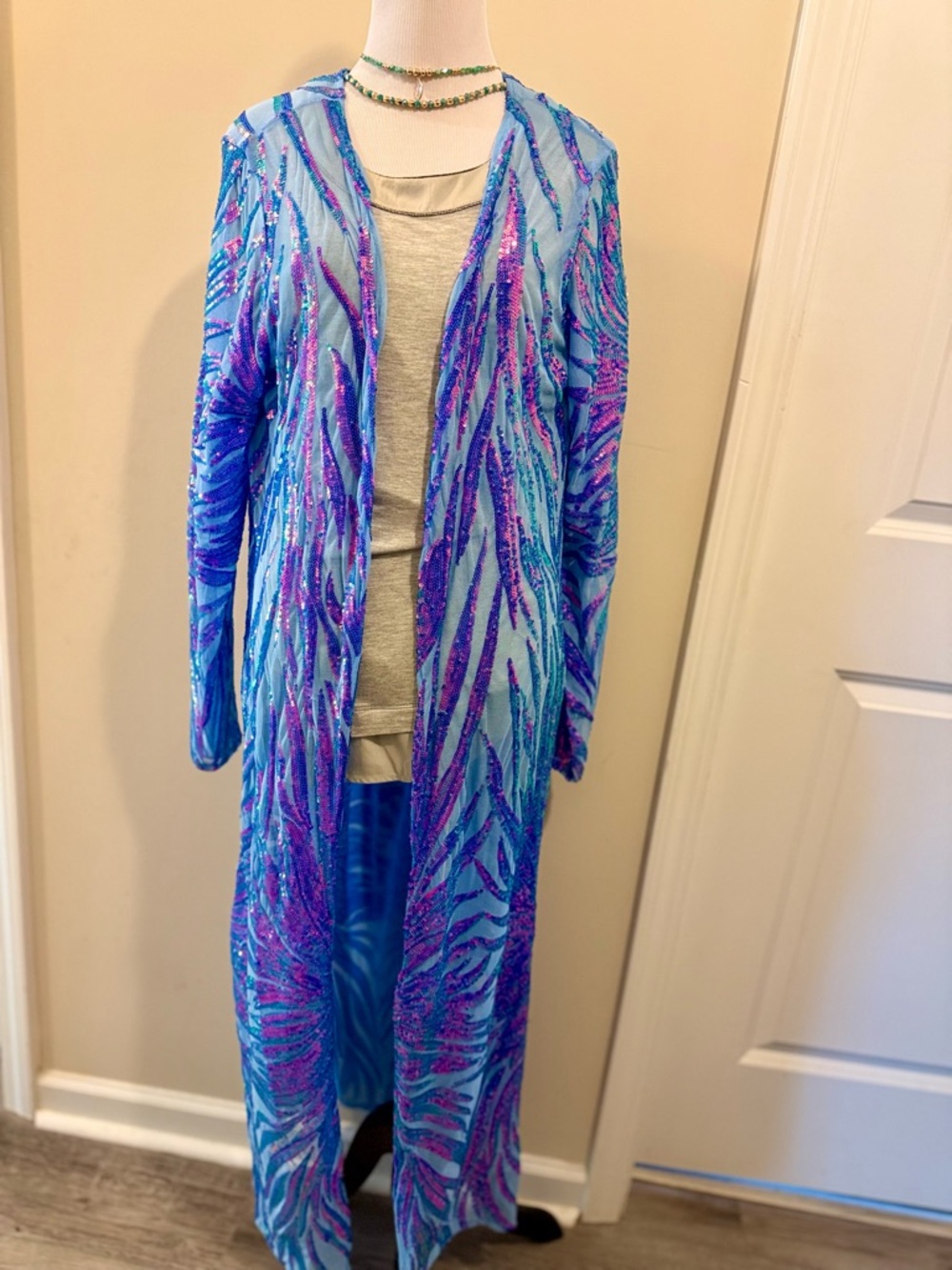 SFC Sequin Duster Coat in Blue & Purple